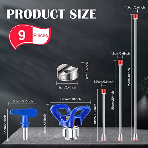 Lanties 9 Pieces Paint Sprayer Airless Reversible Spray Tip Nozzles Airless Sprayer Nozzles and Spray Gun Tip Extension with Red Guard Pole Rod and Paint Tips(211, 313, 415, 517, 623) - Image 2