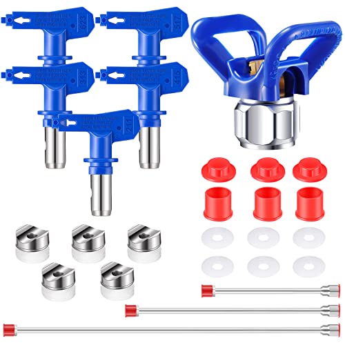 Lanties 9 Pieces Paint Sprayer Airless Reversible Spray Tip Nozzles Airless Sprayer Nozzles and Spray Gun Tip Extension with Red Guard Pole Rod and Paint Tips(211, 313, 415, 517, 623) - Image 1