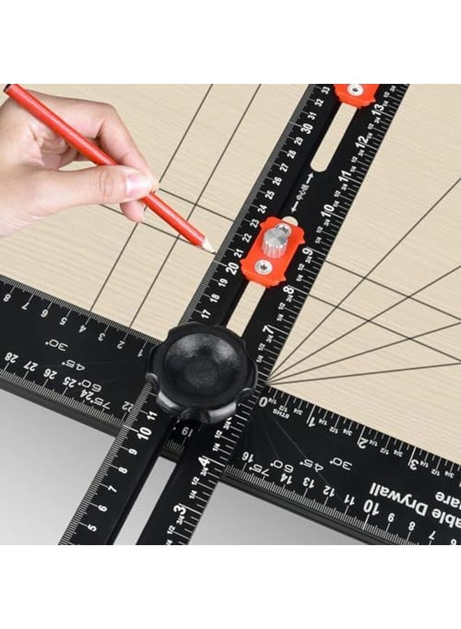 2 In 1 Drilling Positioning Ruler 60cm T Square Black Woodworking Precision Angles Tool - Image 3