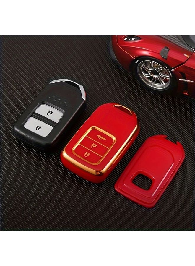 White Key Fob Cover With Golden Trim Durable TPU Compatible For Civic Accord CRV Perfect Christmas Gift - Image 3