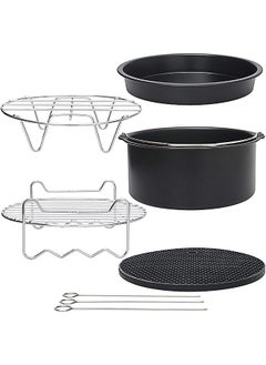 Fryer Accessories for Cosori Ninja and Philips, Set of 5/9, Fit all 3.7QT - 5.3QT - 5.8QT,Non-stick Barrel/Pan + Metal Holder + Multi-Purpose Rack with Skewers and Silicone Mat (SET OF 5)