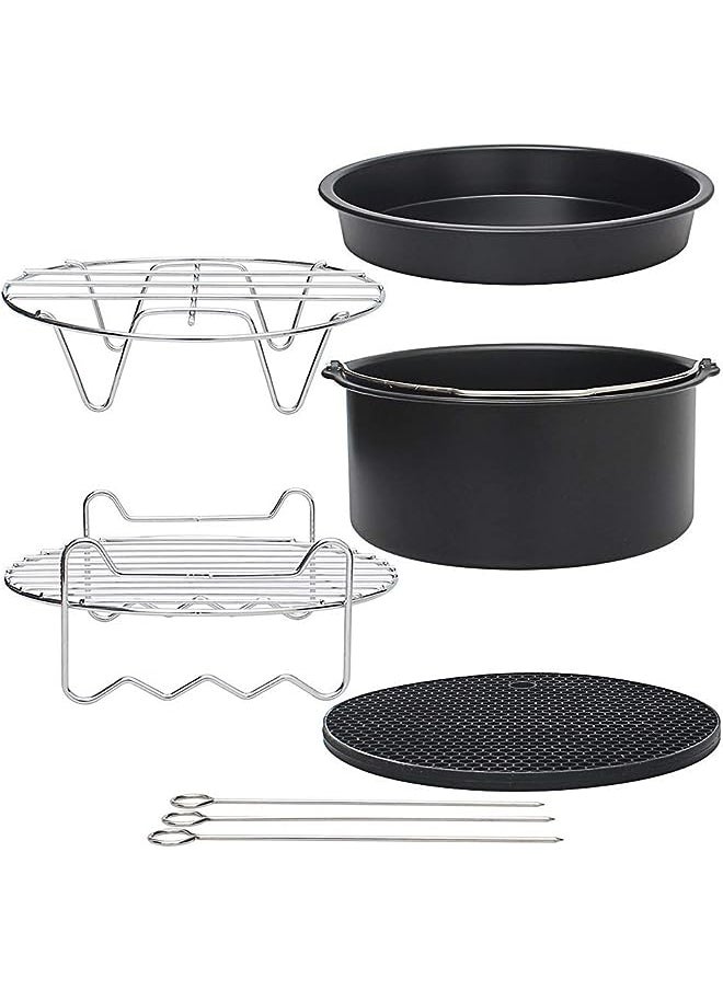 PROMASS - Fryer Accessories for Cosori Ninja and Philips, Set of 5/9, Fit all 3.7QT - 5.3QT - 5.8QT,Non-stick Barrel/Pan + Metal Holder + Multi-Purpose Rack with Skewers and Silicone Mat (SET OF 5) - Image 1
