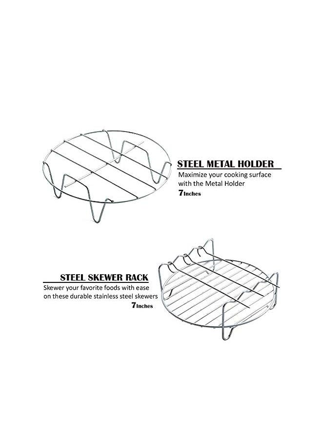 PROMASS - Fryer Accessories for Cosori Ninja and Philips, Set of 5/9, Fit all 3.7QT - 5.3QT - 5.8QT,Non-stick Barrel/Pan + Metal Holder + Multi-Purpose Rack with Skewers and Silicone Mat (SET OF 5) - Image 1