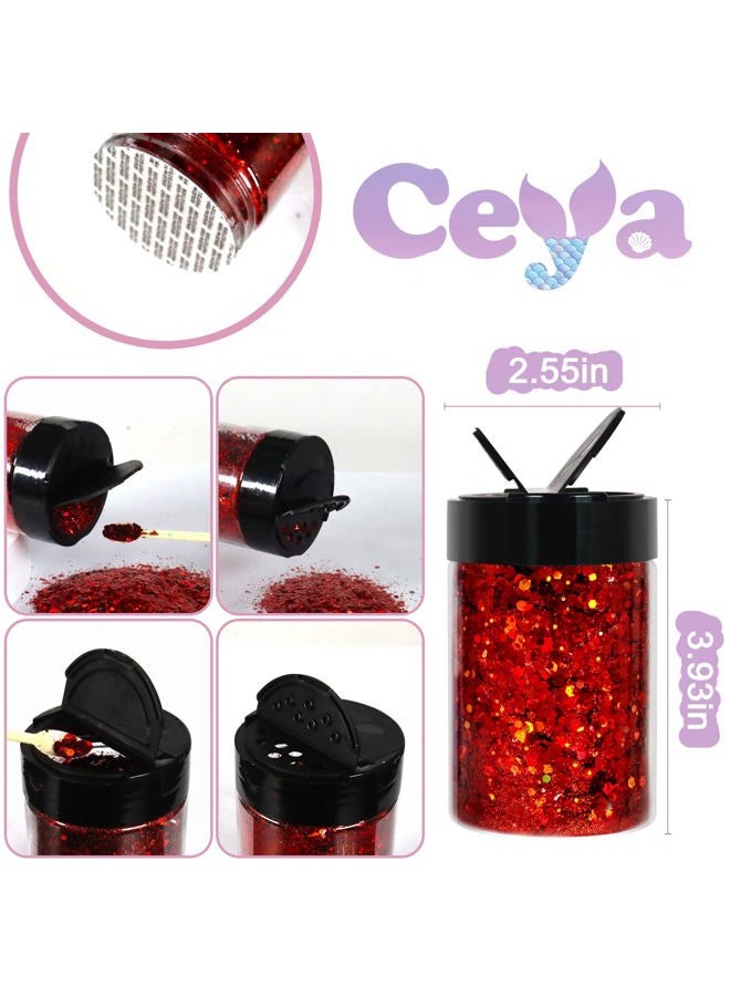 Ceya Holographic Chunky Glitter 4.9oz/ 140g Red Glitter Craft Christmas Glitter Powder Mixed Chunky Flakes Iridescent Nail Sequins for Nail Art,Hair,Epoxy Resin,Tumbler,Slime,Painting,Festival Decor - Image 4