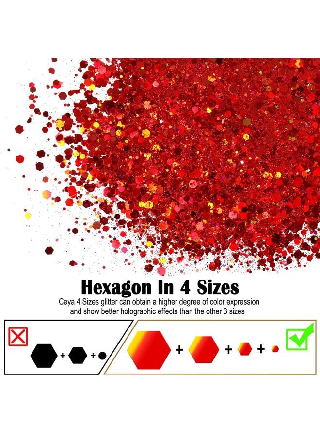 Ceya Holographic Chunky Glitter 4.9oz/ 140g Red Glitter Craft Christmas Glitter Powder Mixed Chunky Flakes Iridescent Nail Sequins for Nail Art,Hair,Epoxy Resin,Tumbler,Slime,Painting,Festival Decor - Image 2