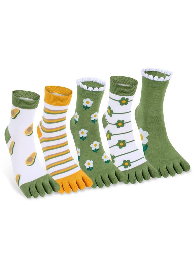 Captaintech Fun and Funky Women's Toe Socks - Cute Ankle Length, Colorful Cotton Athletic Five Finger Socks, Perfect for Running and Gifts for Girls - Image 1
