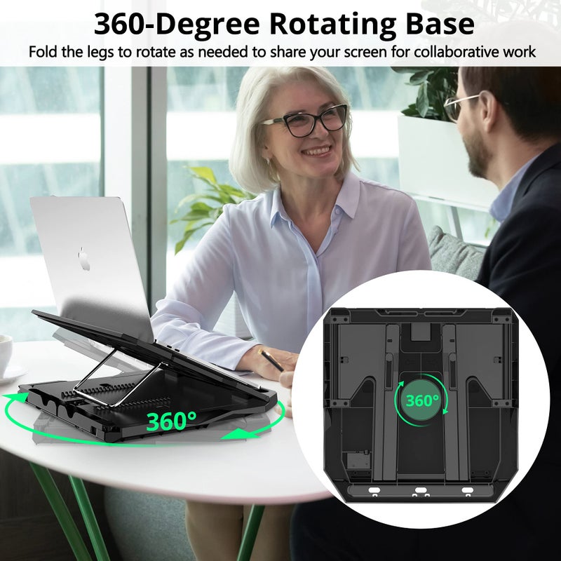 AboveTEK Laptop Stand, 20 Angles Two-Layer Height Adjustable Laptop Stands, Portable Laptop Riser with 360 Rotating Base Storage Space & Extra Phone Holders Compatible with 10''-17'' Laptops Black - Image 4