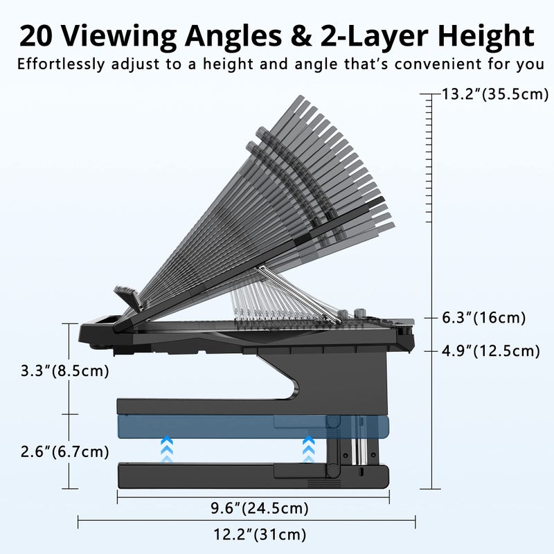 AboveTEK Laptop Stand, 20 Angles Two-Layer Height Adjustable Laptop Stands, Portable Laptop Riser with 360 Rotating Base Storage Space & Extra Phone Holders Compatible with 10''-17'' Laptops Black - Image 3