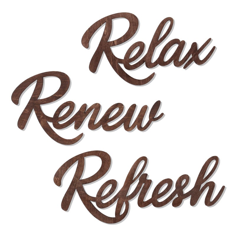 KOYILTD 3 Pieces Bathroom Decor Wooden Bathroom Sign,Relax Renew Refresh Sign (Brown) - Image 1