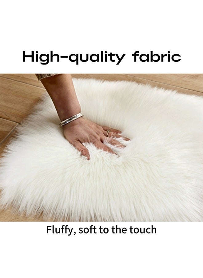 TodyJeyHo Fluffy bedroom carpet, white bedroom small carpet, oval fluffy bedside carpet, 40 x 60cm, cute dormitory carpet, children's room, daycare home decoration - Image 2