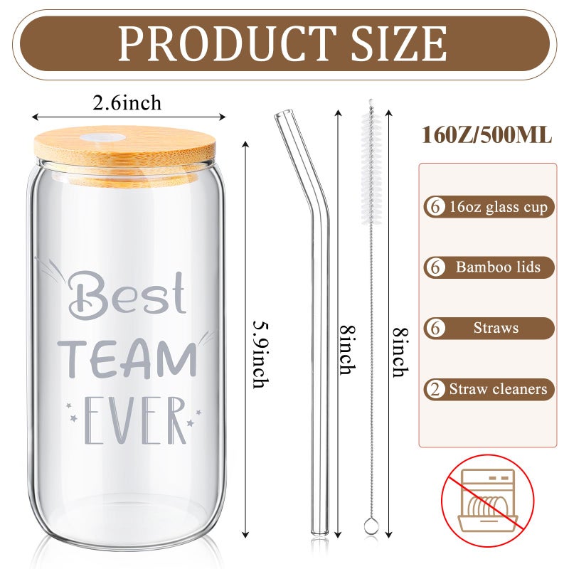 BHHQHH 12 Sets Employee Appreciation Gifts Team Thank You Gifts for Staff Coworker Inspirational and Motivational Glass Cups 16 oz Can Shaped Beer Glass with Lids Straws Brushes - Image 2