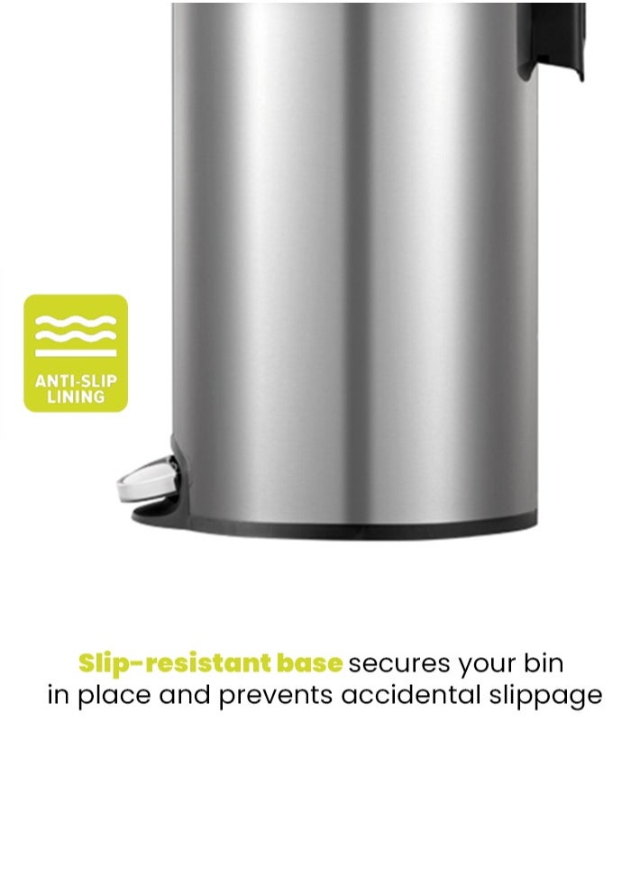 EVA SERIES | Brushed Stainless Steel Finish | Soft-Closing | Fingerprint-Resistant | Premium Pedal Trash & Garbage Bin | Multiple Sizes ( 5 - 30 L) To Suit Different Places | 8 Liters