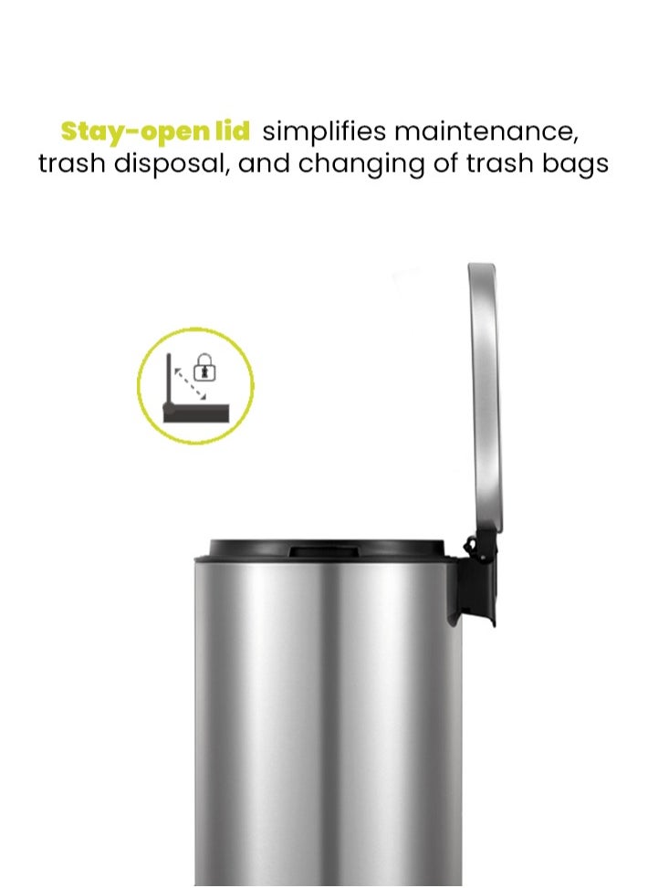 EVA SERIES | Brushed Stainless Steel Finish | Soft-Closing | Fingerprint-Resistant | Premium Pedal Trash & Garbage Bin | Multiple Sizes ( 5 - 30 L) To Suit Different Places | 8 Liters