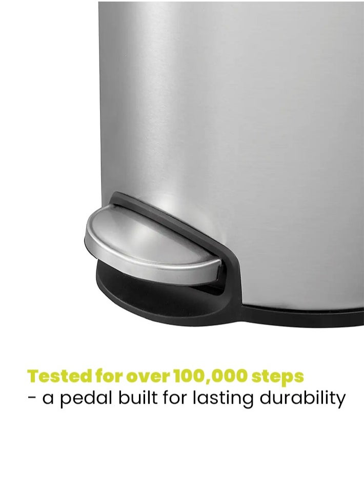 EVA SERIES | Brushed Stainless Steel Finish | Soft-Closing | Fingerprint-Resistant | Premium Pedal Trash & Garbage Bin | Multiple Sizes ( 5 - 30 L) To Suit Different Places | 8 Liters