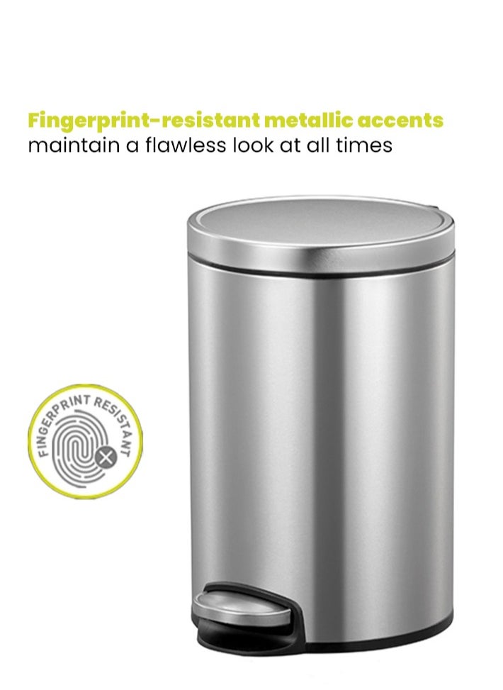 EVA SERIES | Brushed Stainless Steel Finish | Soft-Closing | Fingerprint-Resistant | Premium Pedal Trash & Garbage Bin | Multiple Sizes ( 5 - 30 L) To Suit Different Places | 8 Liters