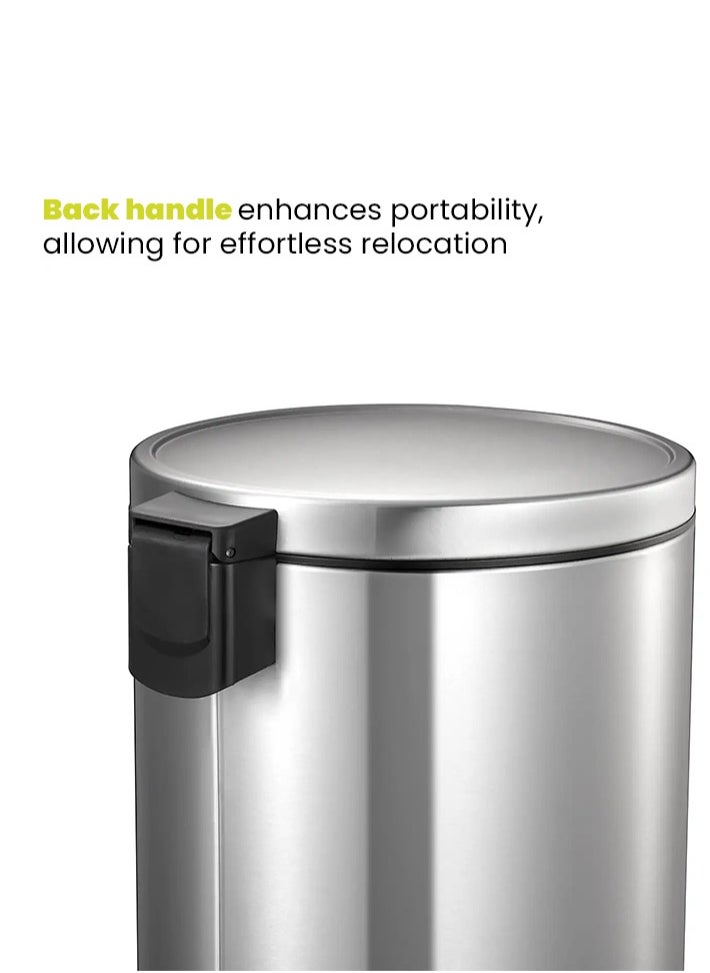 EVA SERIES | Brushed Stainless Steel Finish | Soft-Closing | Fingerprint-Resistant | Premium Pedal Trash & Garbage Bin | Multiple Sizes ( 5 - 30 L) To Suit Different Places | 8 Liters