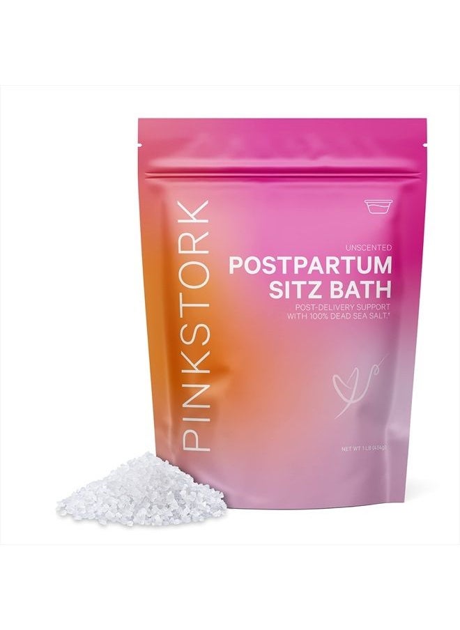 Pink Stork - Postpartum Sitz Bath Soak: Dead Sea Salt for Perineal Care & Cleansing, Postpartum Recovery, Labor and Delivery Essentials, Women-Owned, Unscented, 1 lb - Image 1