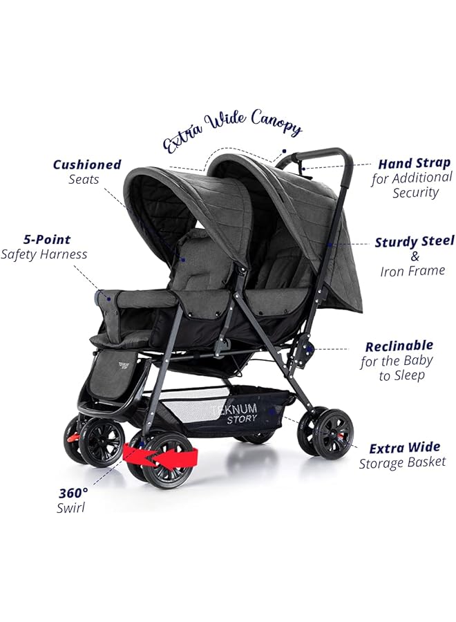 erorex Double Twin Baby Stroller Pramshock Proofwide Seat And Canopy360 Degree Rotating Wheelsbig - Image 2