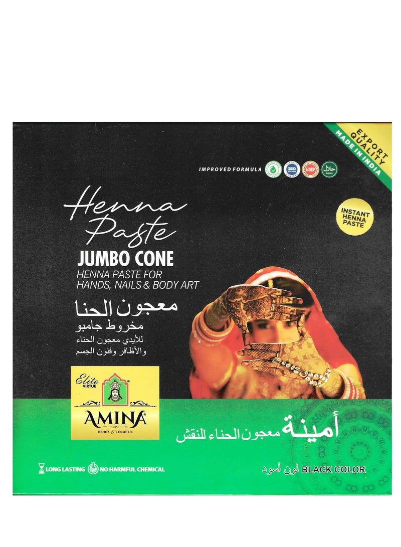 Amina Organic Henna Instant Tattoo Henna Mehendi Cone Jumbo Black 1 Piece X 45 gm - Image 3