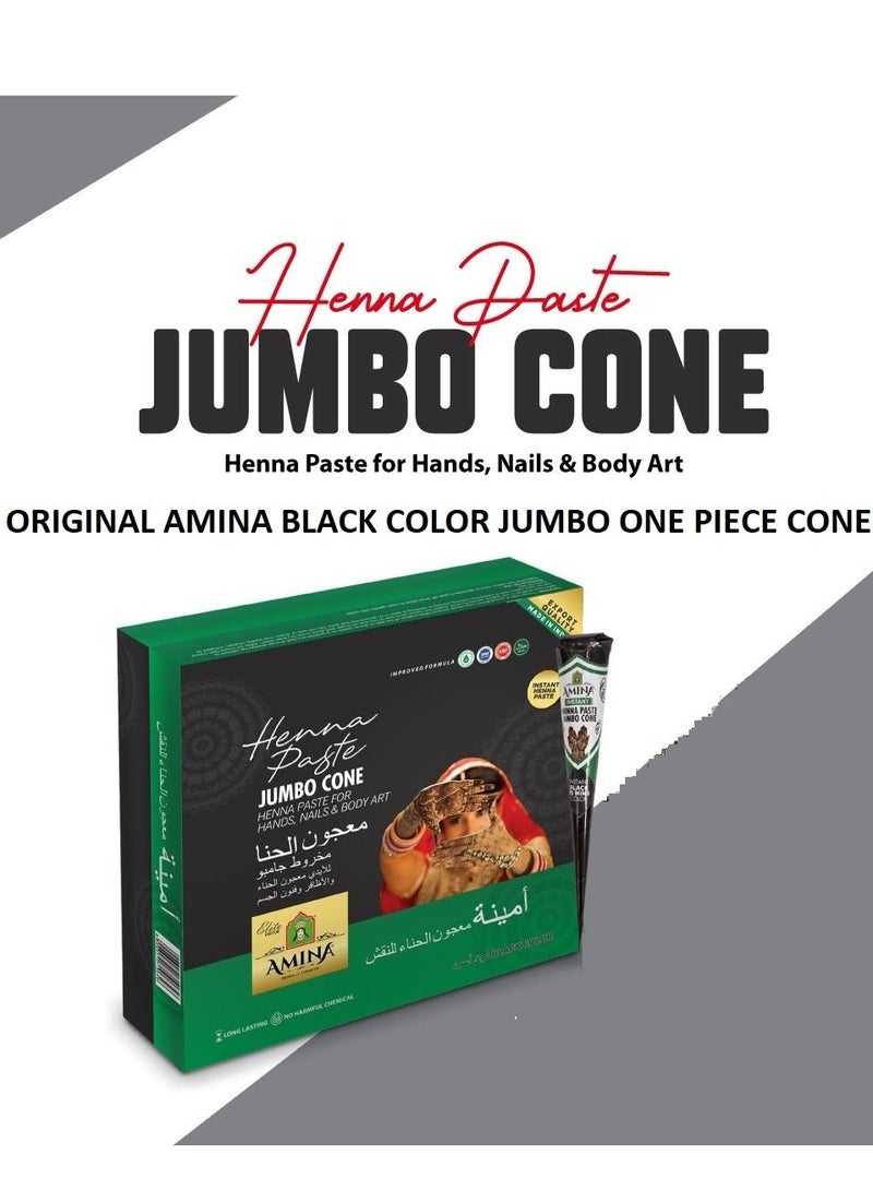 Amina Organic Henna Instant Tattoo Henna Mehendi Cone Jumbo Black 1 Piece X 45 gm - Image 1