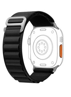 Alpine Loop For Apple Watch 42/44 Mm Nylon Woven Ring With Sports G Hook Strap Series 6 - Black