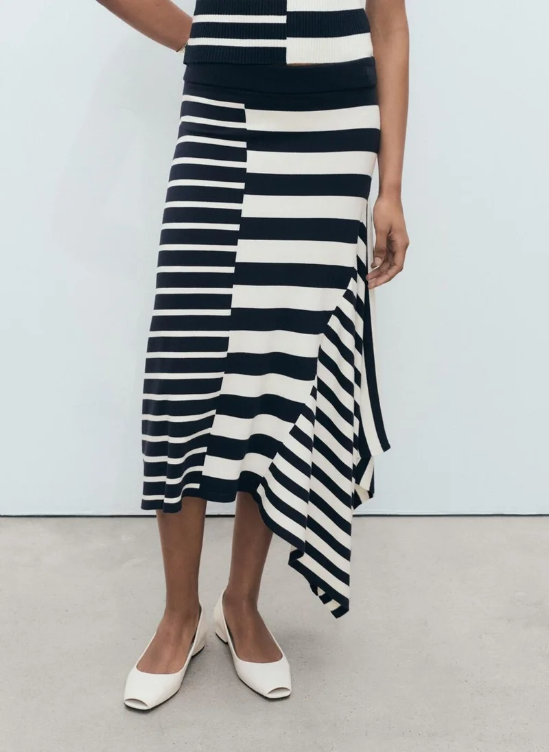 مانجو Asymmetrical Striped Knit Skirt