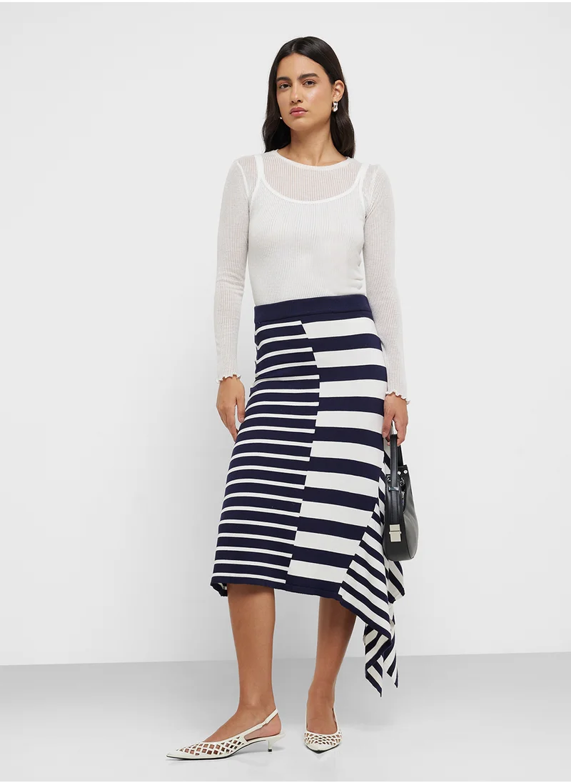 MANGO Asymmetrical Striped Knit Skirt