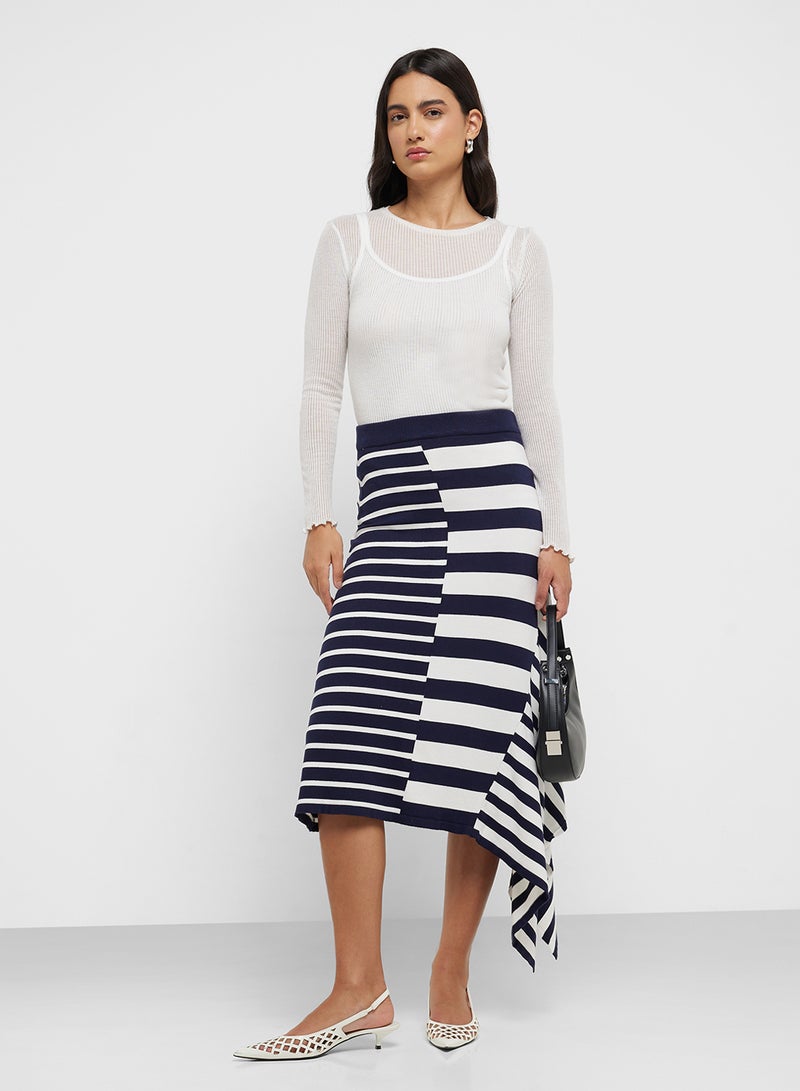 MANGO Asymmetrical Striped Knit Skirt  - Image 1
