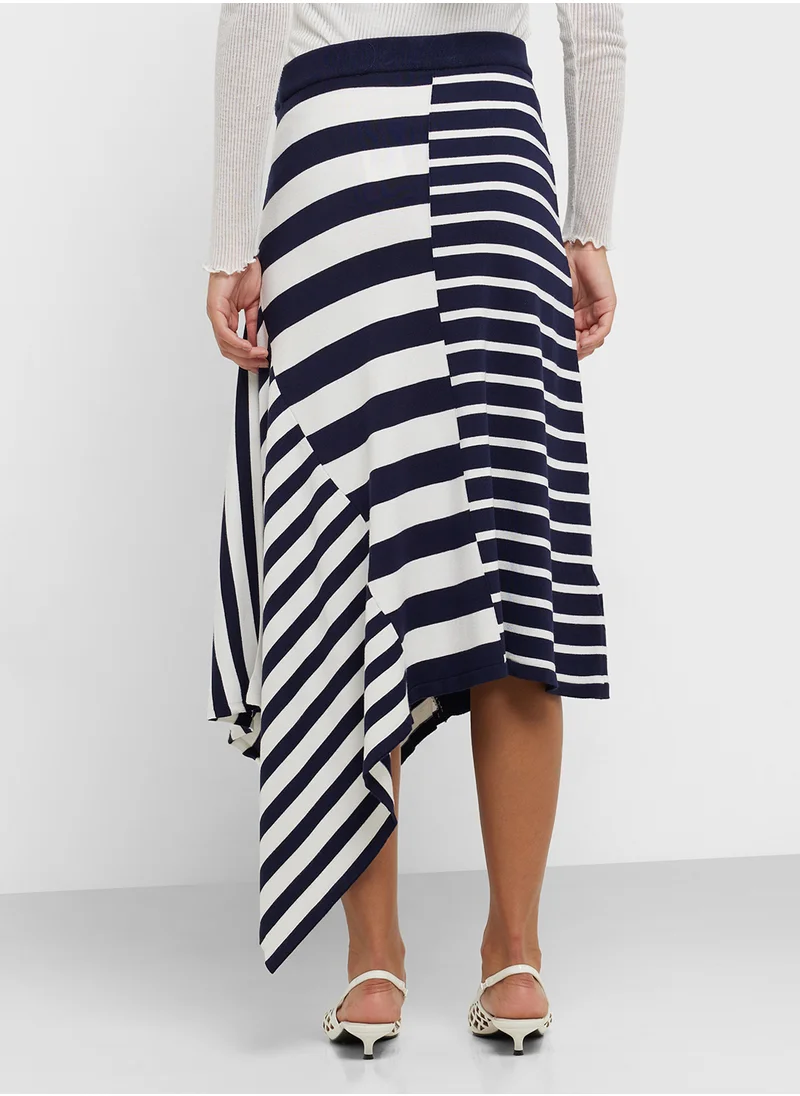MANGO Asymmetrical Striped Knit Skirt