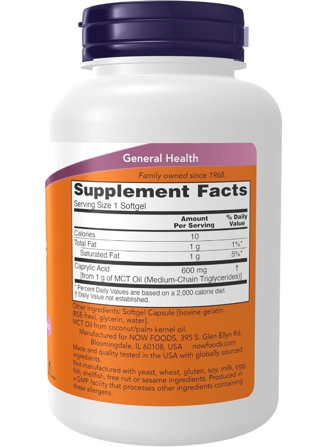 Now Foods Caprylic Acid Dietary Supplement - 100 Softgels - Image 2