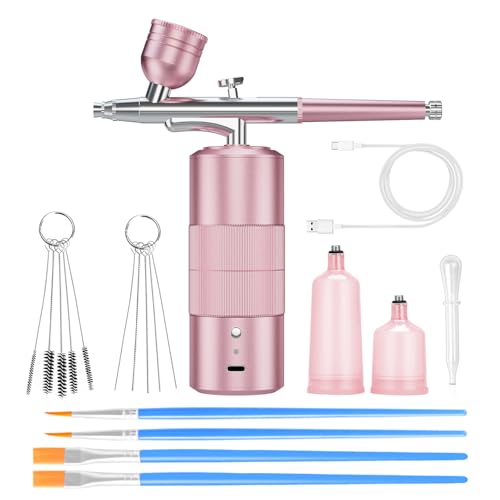 CBVCBV Airbrush Kit Portable Airbrush Air Brush Kit with Air Compressor Airbrush for Nails Airbrush Compressor High Pressure Nail Airbrush Machine Handheld Mini Air Brush Kit (pink) - Image 1