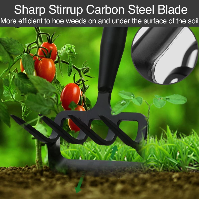 Oliynedy Stirrup Hoe and Cultivator Garden Tool Heavy Duty, Scuffle Loop Action Hoe Weeding Gardening Hand Tools for Women Kids Men, Metal Weeder Scraper Garden Hoe Rake Weed Puller Long Handle 32-62 inch - Image 3