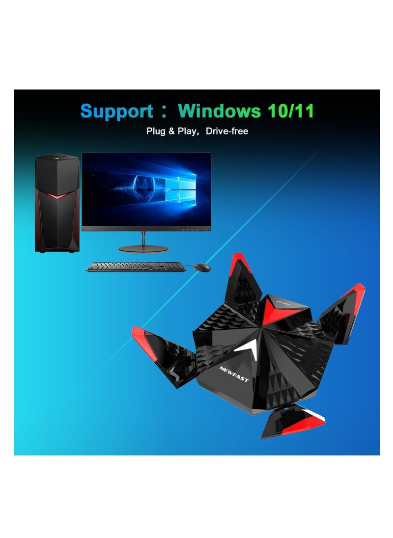 Excefore - AX5400 WiFi 6 Adapter for Desktop PC, USB 3.0 WiFi 6E Adapter for Gaming PC, 5400Mbps Tri-Band E-Sports Wireless Adapter, Wireless Network Adapter WiFi Dongle Supports Windows 11/10 - Image 1