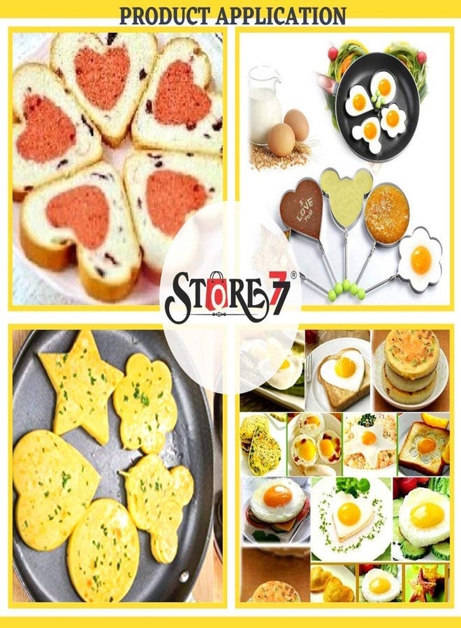 ستور 77 مجموعة STORE77® المكونة من 4 قطع من قوالب البيض المقلي المصنوعة من الفولاذ المقاوم للصدأ، وقالب عجة البيض المسلوق غير اللاصق، وأداة تشكيل الفواكه والخضراوات، وقطاعة البسكويت، وأدوات طبخ منزلية الصنع، بالإضافة إلى قطعتين مجانيتين من فرشاة السيليكون وفاصل صفار البيض. - Image 5