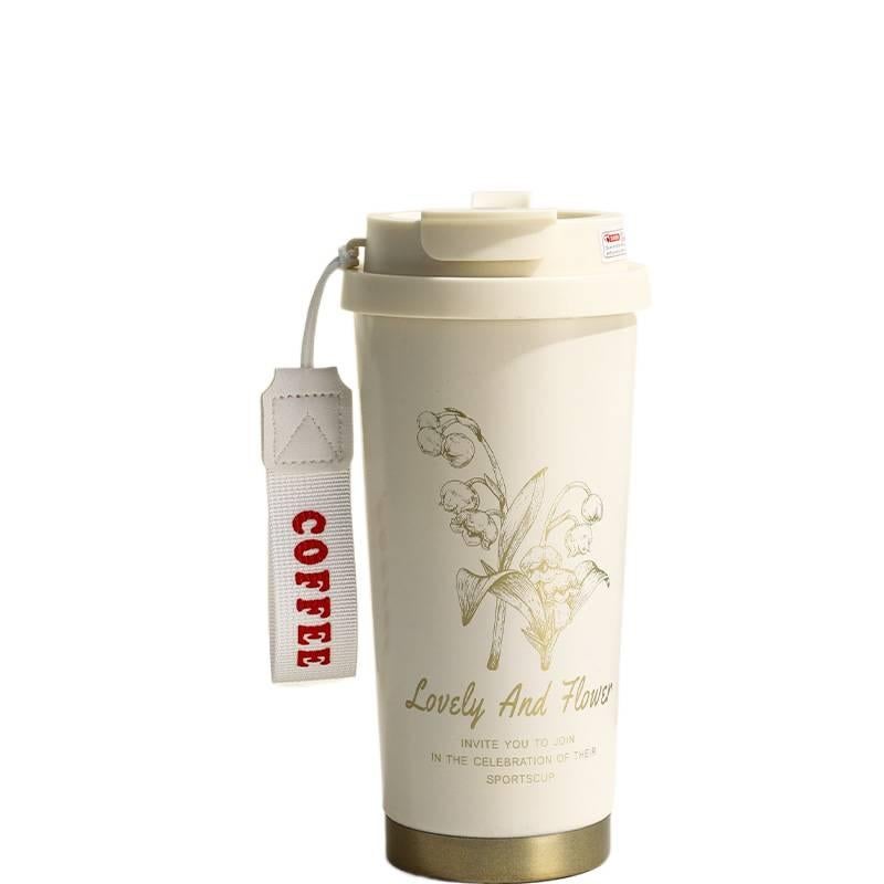 كوب قهوة للسفر بغطاء بشفاط ومناسب لحامل الأكواب من ستانلس ستيل، 500 ml، وردي مع غطاء بقشة من الستانلس ستيل باللون الوردي لترتيب الأغراض للاستخدام العملي للاستخدام الداخلي - Image 4