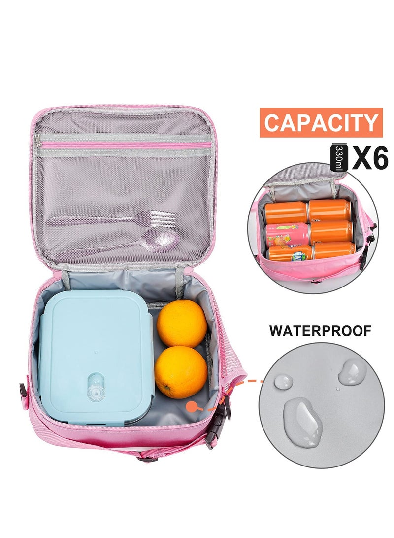 SYOSI Children Lunch Box Rainbow Laser Tote Leakproof Insulated Lunch Bag Reusable Insulated Bento Bag Picnic Ice Bag Girls Simple Shoulder Bag for School and Outdoor Backpack (Pink)  - Image 4
