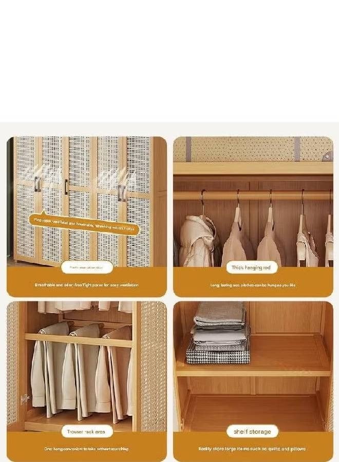 KLNAMAEAAN Rattan Panel Wooden Wardrobe 3 Door Freestanding Closet Organizer with Hanging Rod & Shelves Size 160ccm 90cm 42cm  - Image 3