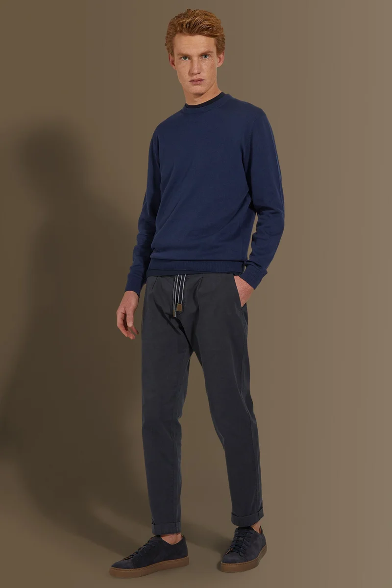 Trousers with elastic on waist and laces - Navy Blue