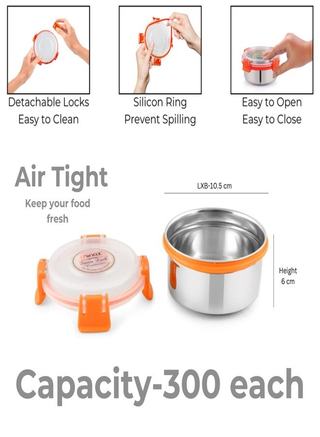 uninox Stainless Steel Lunch Box Set of 2 (300ml Each) – Orange | 100% Leak-Proof Easy Open with Silicone Ring & Detachable Locks | Compact & Durable Tiffin for Office, School & Travel - Image 5