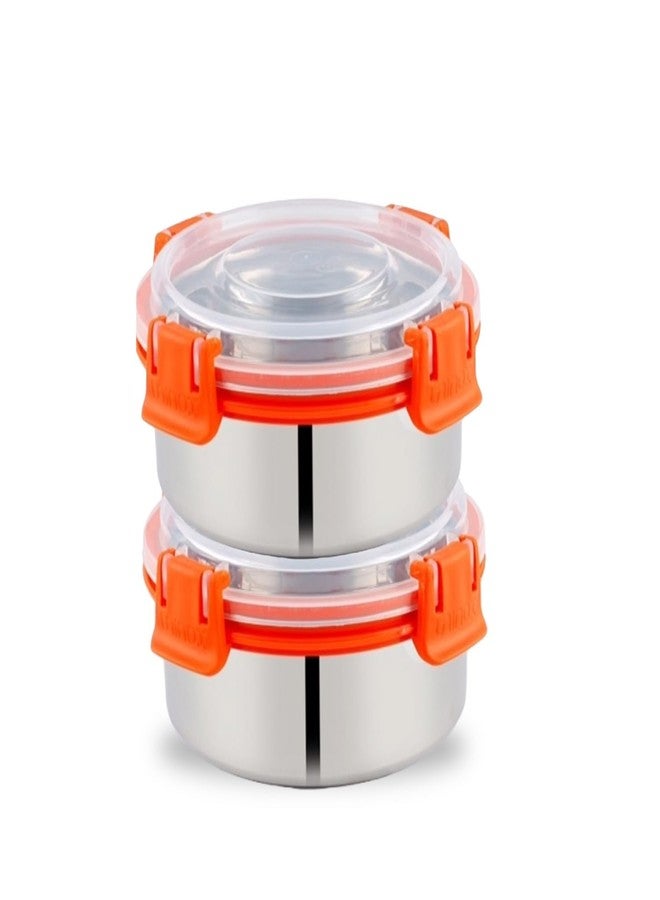 uninox Stainless Steel Lunch Box Set of 2 (300ml Each) – Orange | 100% Leak-Proof Easy Open with Silicone Ring & Detachable Locks | Compact & Durable Tiffin for Office, School & Travel - Image 2
