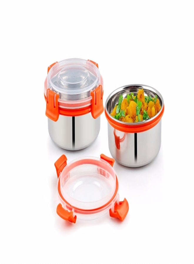 uninox Stainless Steel Lunch Box Set of 2 (300ml Each) – Orange | 100% Leak-Proof Easy Open with Silicone Ring & Detachable Locks | Compact & Durable Tiffin for Office, School & Travel - Image 1