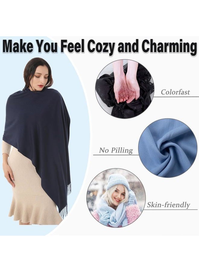 TwoYek Womens Super Soft Cashmere Acrylic Blend Shawl Scarf Large Pashmina Wrap Stole Solid Color Gift IdeaNavy - Image 3