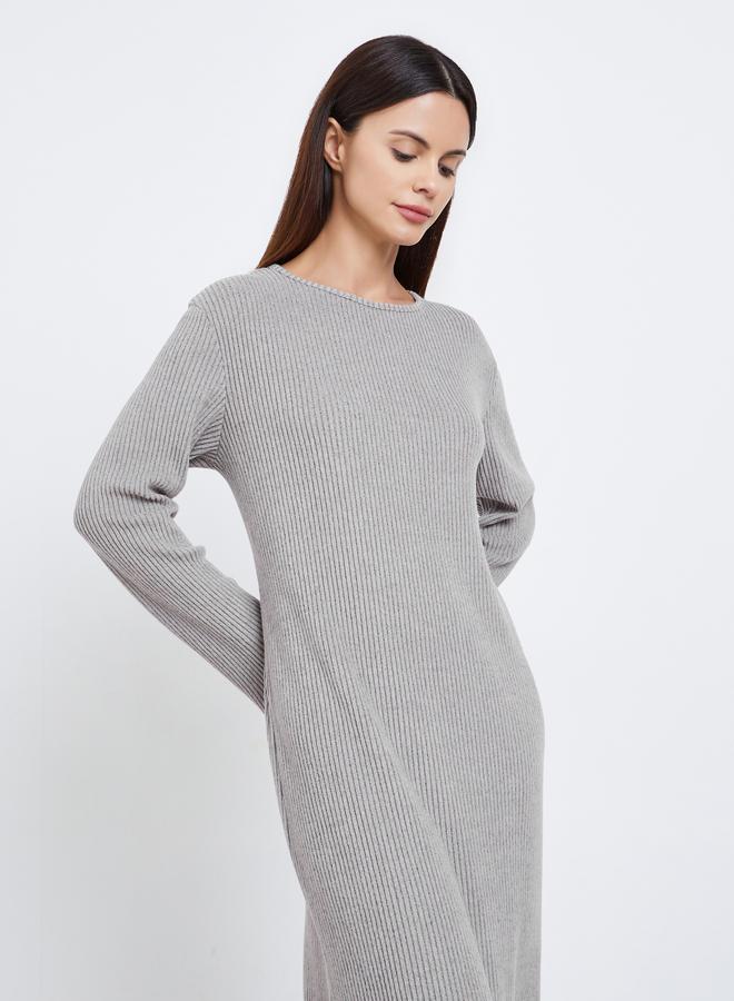 Styli Round Neck Rib Long Sleeve Sleep T-Shirt Dress - Image 2