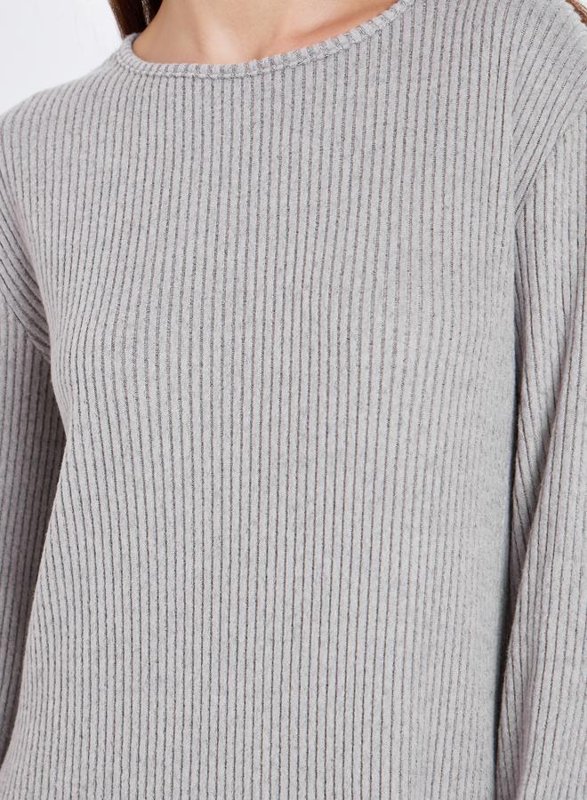 Styli Round Neck Rib Long Sleeve Sleep T-Shirt Dress - Image 3