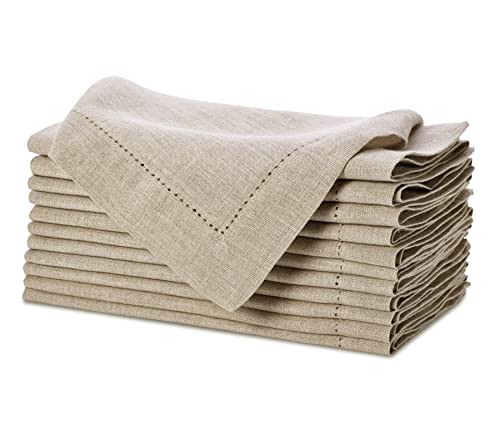 Cotton Craft Genuine Linen Napkins - Set of 12 Cloth Napkins with Hemstitch Detail - Hand Crafted Pure Luxury Linen Reusable Lunch Dinner Napkin - Fall Summer Holiday Table - Large 18x18 Natural - COTTON CRAFT - Image 1