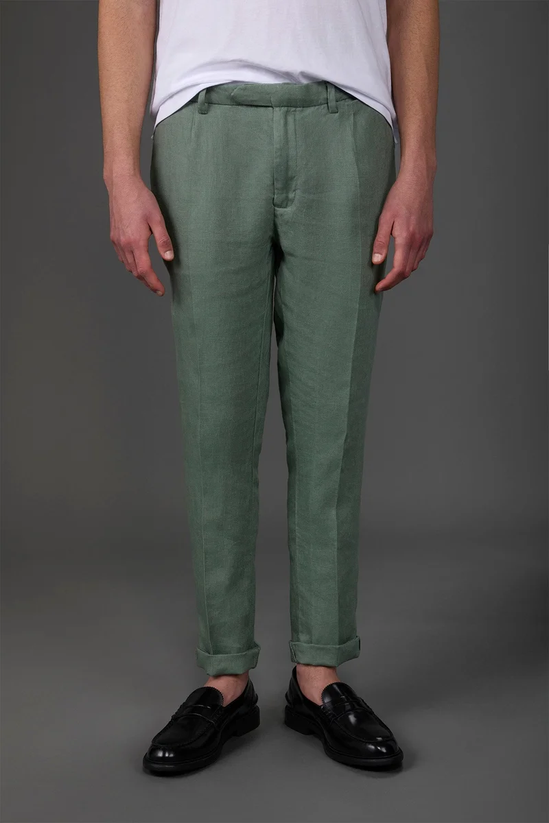 Men's trousers with two small pleats and concealed button - Sage Green
