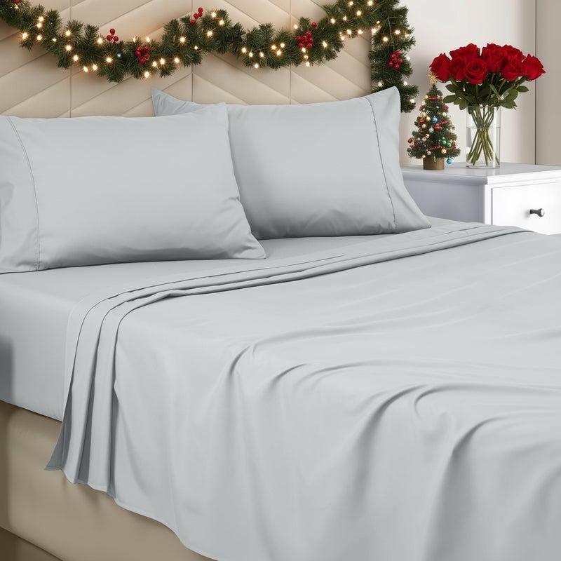 Utopia Bedding Queen Sheet Set - Brushed Microfiber - Soft Bed Sheets for Queen Size Bed Set - Includes 1 Fitted, 1 Flat, & 2 Pillow Cases - Deep Pocket (Light Grey) - Image 1