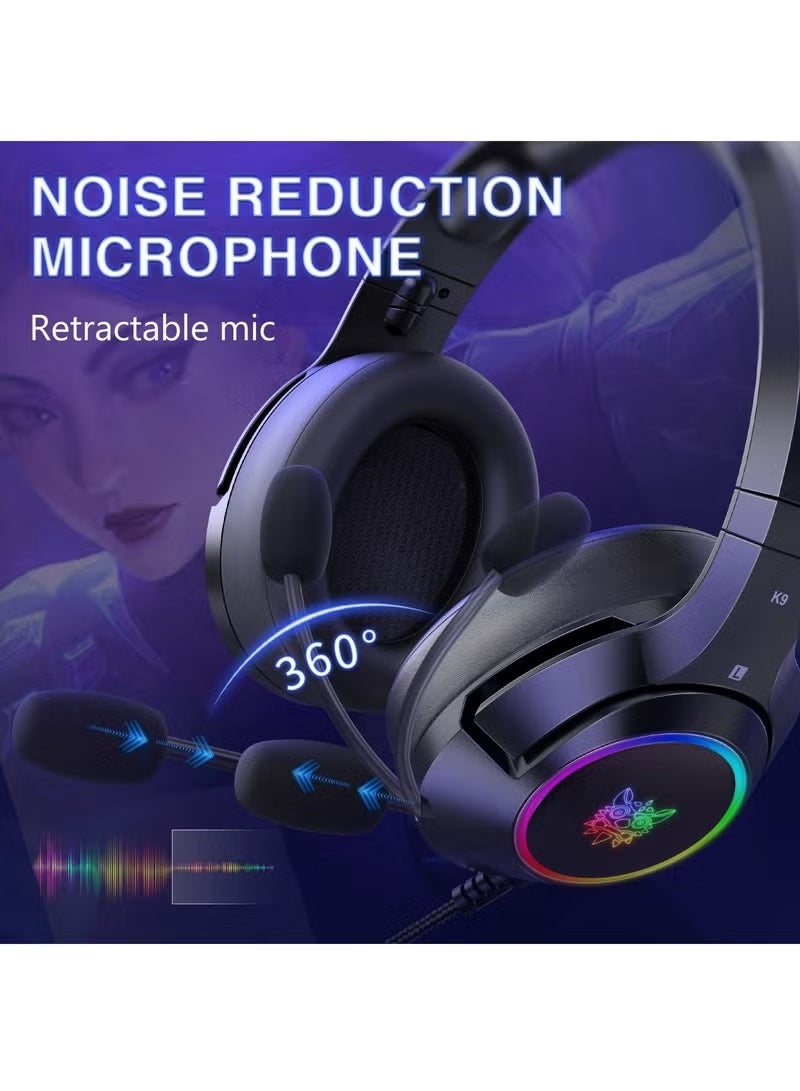 onikuma K9 Wired Headphones With Noise Cancelling Mic, 7.1 Surround Sound Earphones RGB Lights For PS4 Xbox One Headset Gamer - Image 2