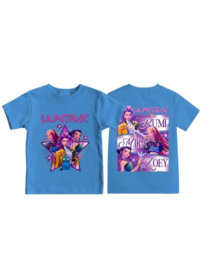 general KPop Demon Hunters anime cartoon print round neck short-sleeved T-shirt casual loose children's top - Image 1