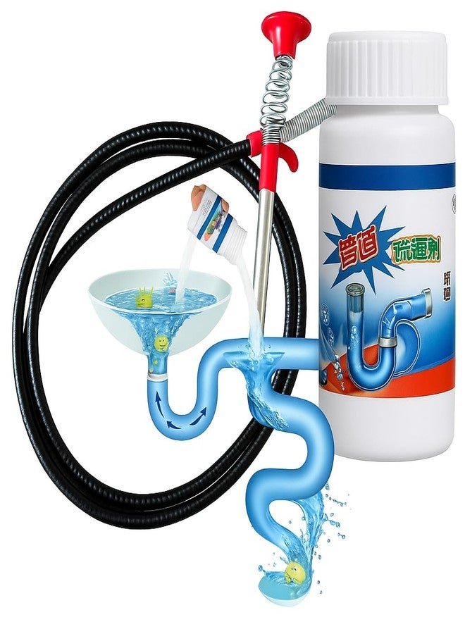 BRIGHTZONE Drain Cleaning Wire with Drain Cleaner Powder Removes Hair, Sink Block,Clog in Kitchen Sink, Pipe,Basin,Hair Catcher,Claw Hook,Spring Stick,Plucker Rod and Powerful Powder - Image 1
